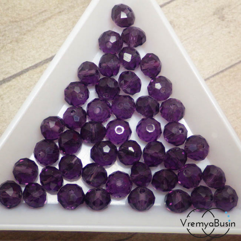Бусины-рондели из граненого стекла, цвет ФИОЛЕТОВЫЙ, размер 6 мм  (упак. 10 шт.)