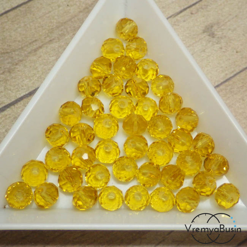 Бусины-рондели из граненого стекла, цвет ЖЕЛТЫЙ, размер 6 мм  (упак. 10 шт.)