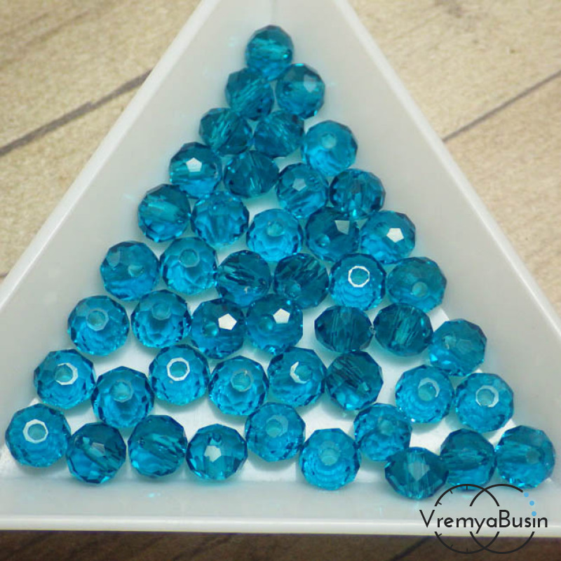 Бусины-рондели из граненого стекла, цвет ТЕМНО-БИРЮЗОВЫЙ, размер 6 мм  (упак. 10 шт.)