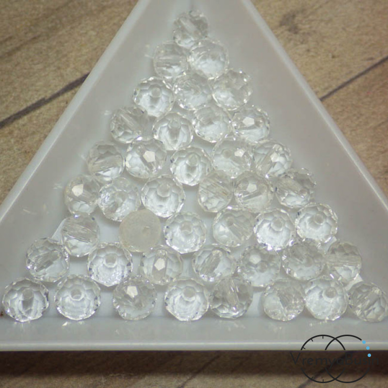 Бусины-рондели из граненого стекла, цвет ПРОЗРАЧНЫЙ, размер 6 мм  (упак. 10 шт.)