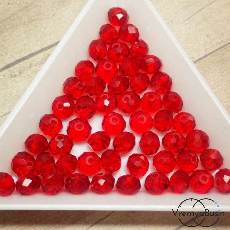 Бусины-рондели из граненого стекла, цвет КРАСНЫЙ, размер 6 мм  (упак. 10 шт.)