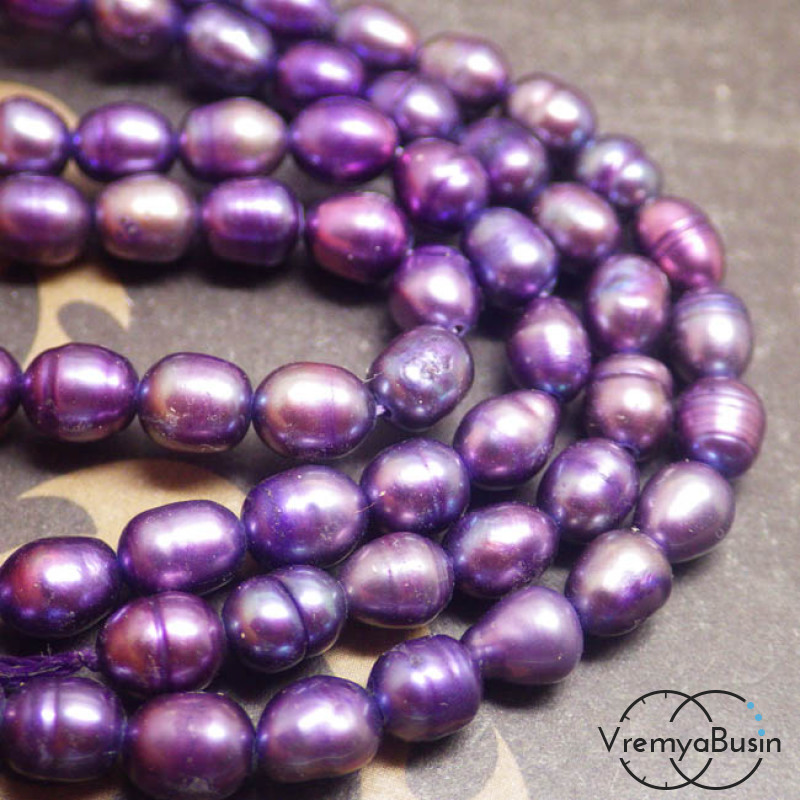 Жемчуг натуральный речной. Фиолетовый овальный 4х6 мм