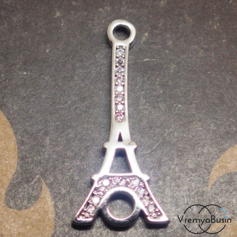 Коннектор "Эйфелева башня". Латунь с родиевым покрытием и цирконами