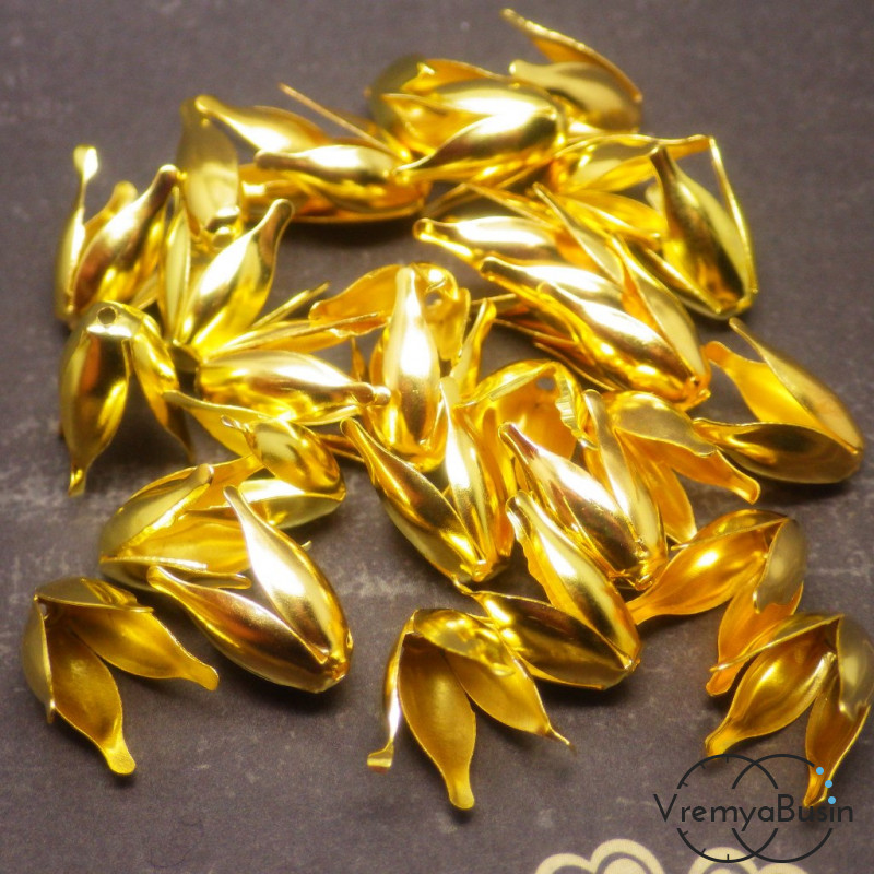 Шапочка для бусин "Тюльпан", 8х13 мм, цв. золото (1 шт.)
