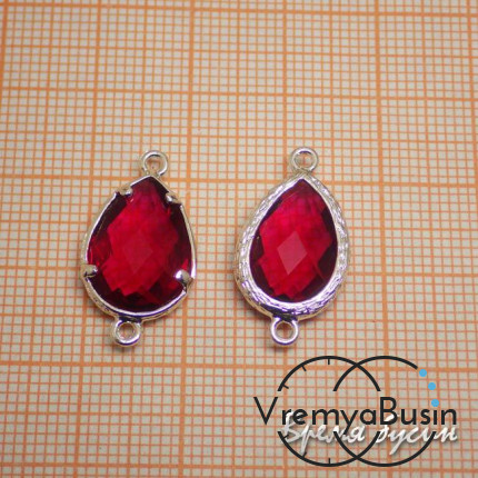 Коннекторы с граненым стеклом, капля 11х16 мм (2 шт.) цв. БОРДОВЫЙ В СЕРЕБРЕ