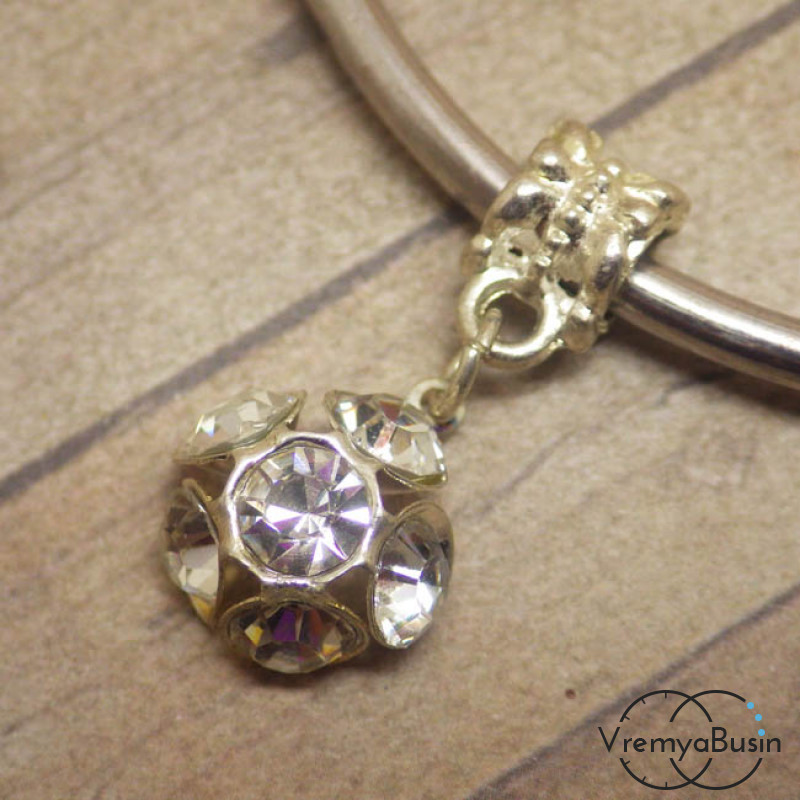 Подвеска в стиле пандора со стразами. Полусфера прозрачная