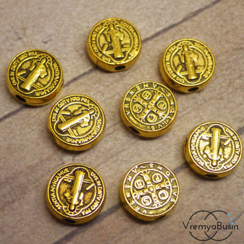 Бусина металлическая "Монетка", цвет золото (1 шт.)