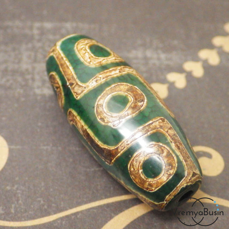 Тибетская бусина Дзи "9-глазая", 16х38 мм (1 шт.)