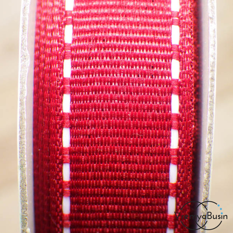 Лента репсовая, 15 мм, цвет бордовый с полосками(1 м.)