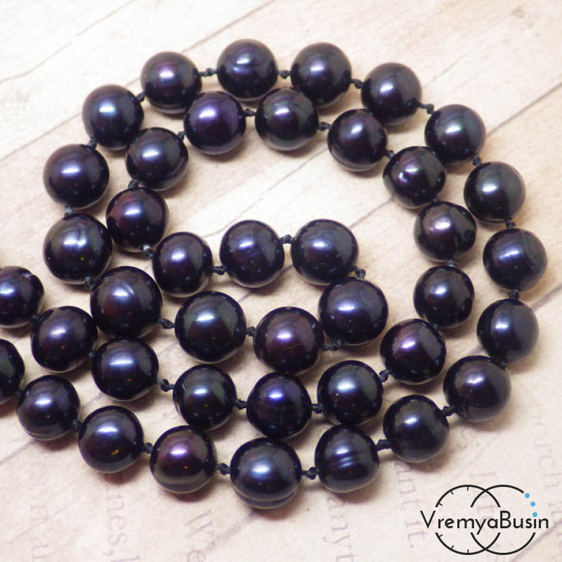 Жемчуг натуральный речной. Черный округлый 8 мм