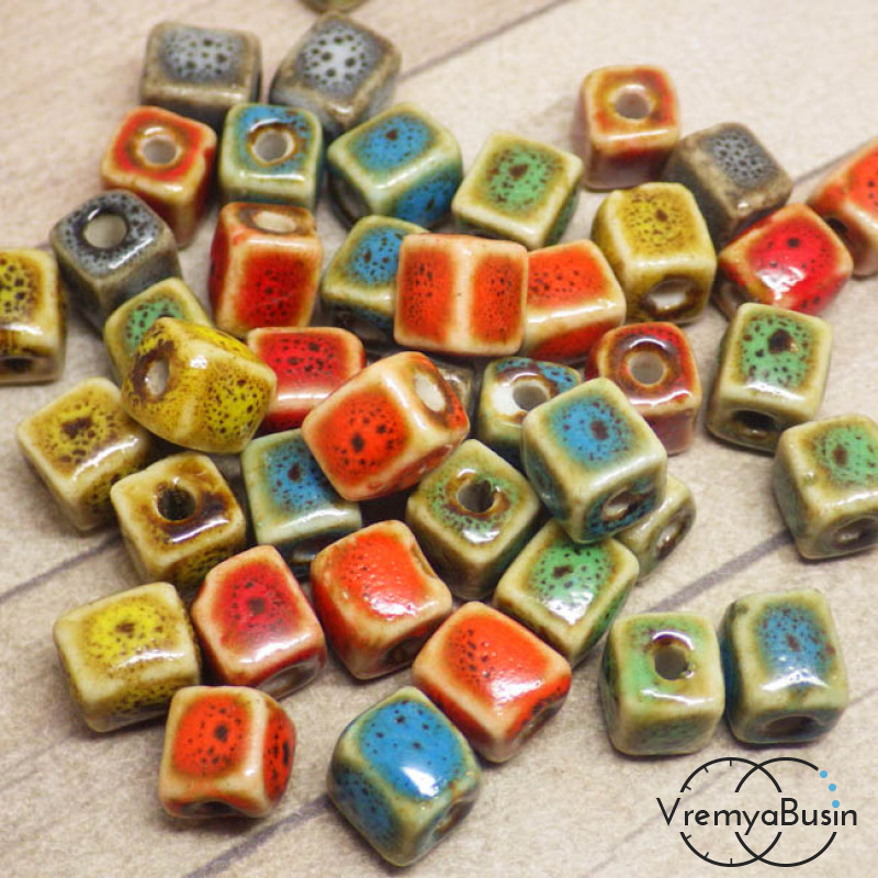 Бусины кубики керамические. Микс 7х7 мм