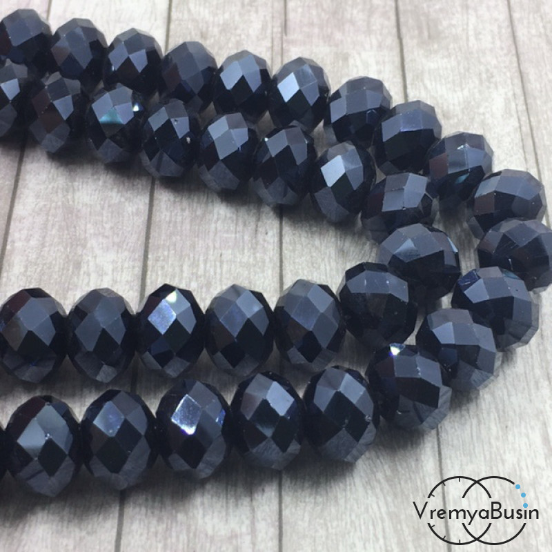 Крупные бусины из граненого стекла. Гематит 8х12 мм (1 шт.)