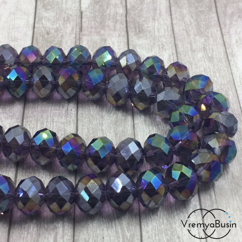 Крупные бусины из граненого стекла. Фиолетовый с переливом 8х12 мм (1 шт.)
