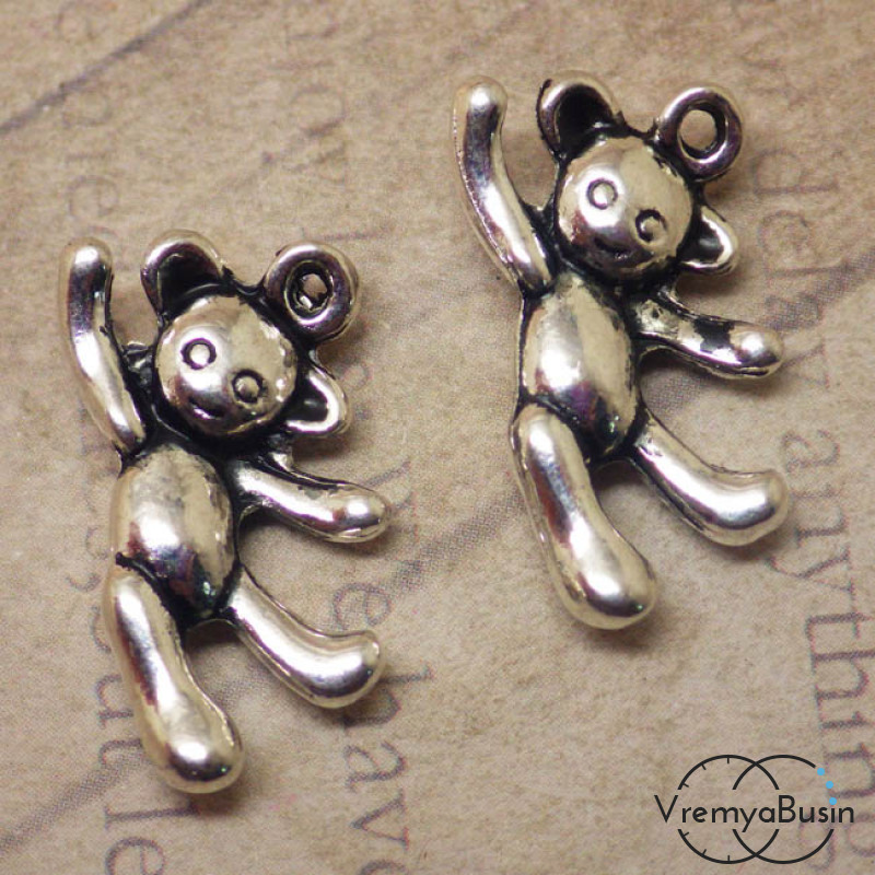 Медвежонок. Подвеска металлическая под серебро (1 шт.)