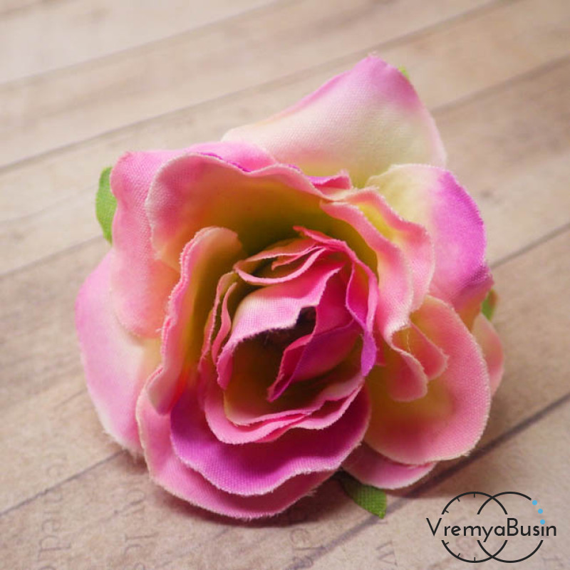 Цветок из ткани "Роза", 45 мм., цв.РОЗОВО-ЛИМОННЫЙ (1 шт.)