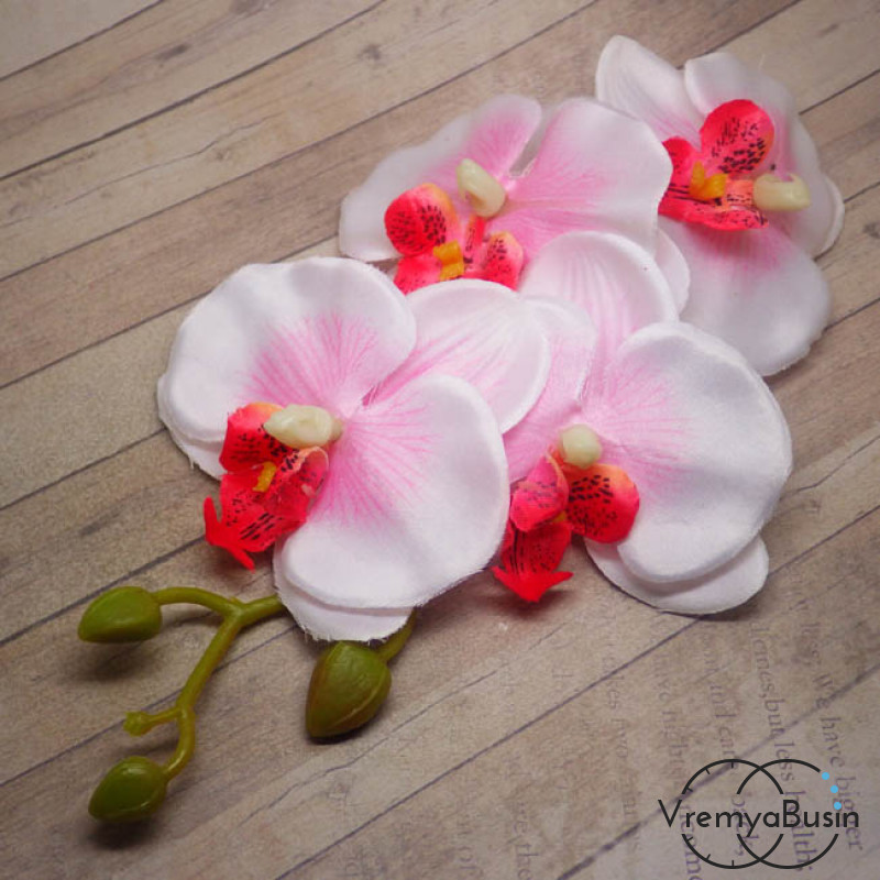 Цветок из ткани "Ветка орхидеи", 160 мм., цв.РОЗОВЫЙ (1 шт.)