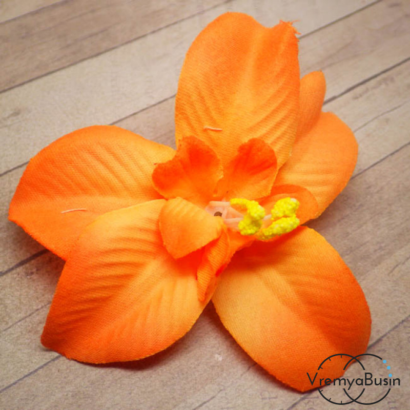 Цветок из ткани "Орхидея", 70 мм., цв.ОРАНЖЕВЫЙ (1 шт.)