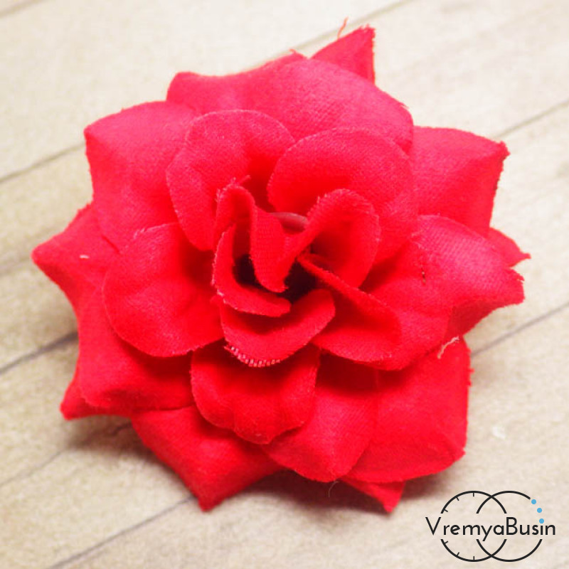 Цветок из ткани "Роза", 40 мм., цв.КРАСНЫЙ (1 шт.)