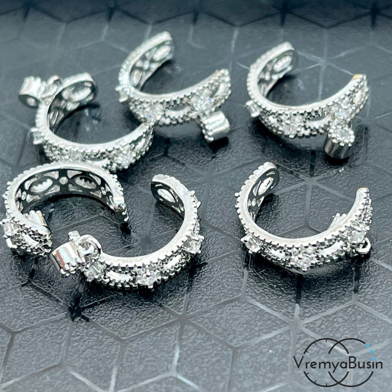 Кафф для ушка, кольцо зажимное, латунь с родиевым покрытием (1 шт.)