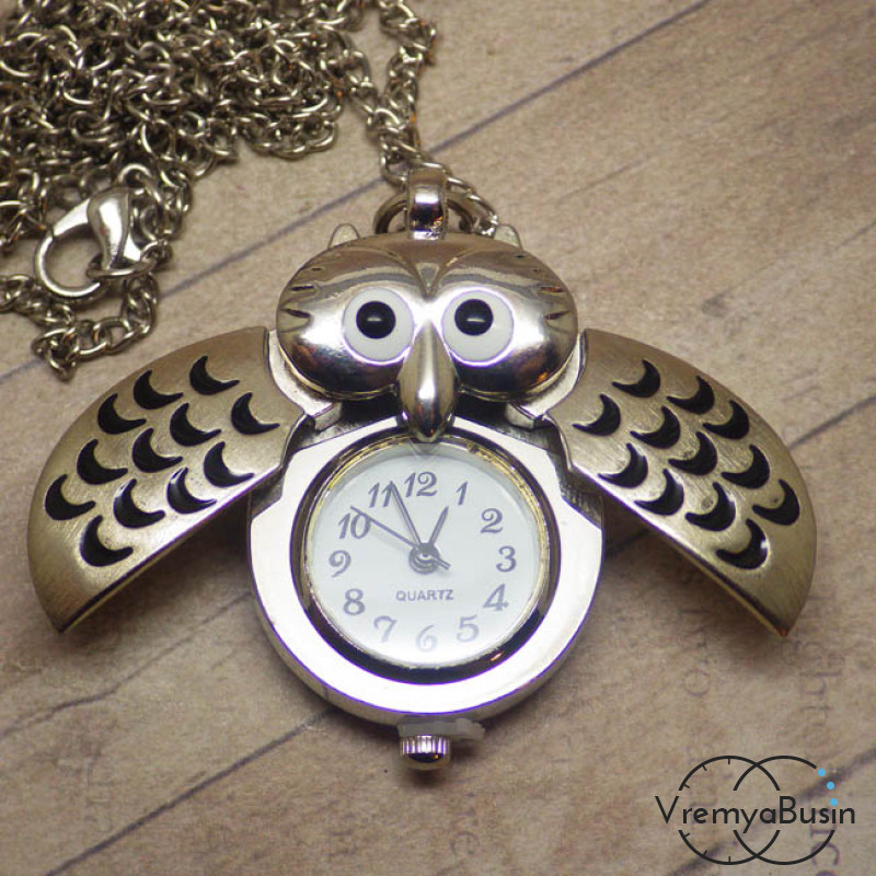 Часы карманные с цепочкой "Сова", цвет серебро