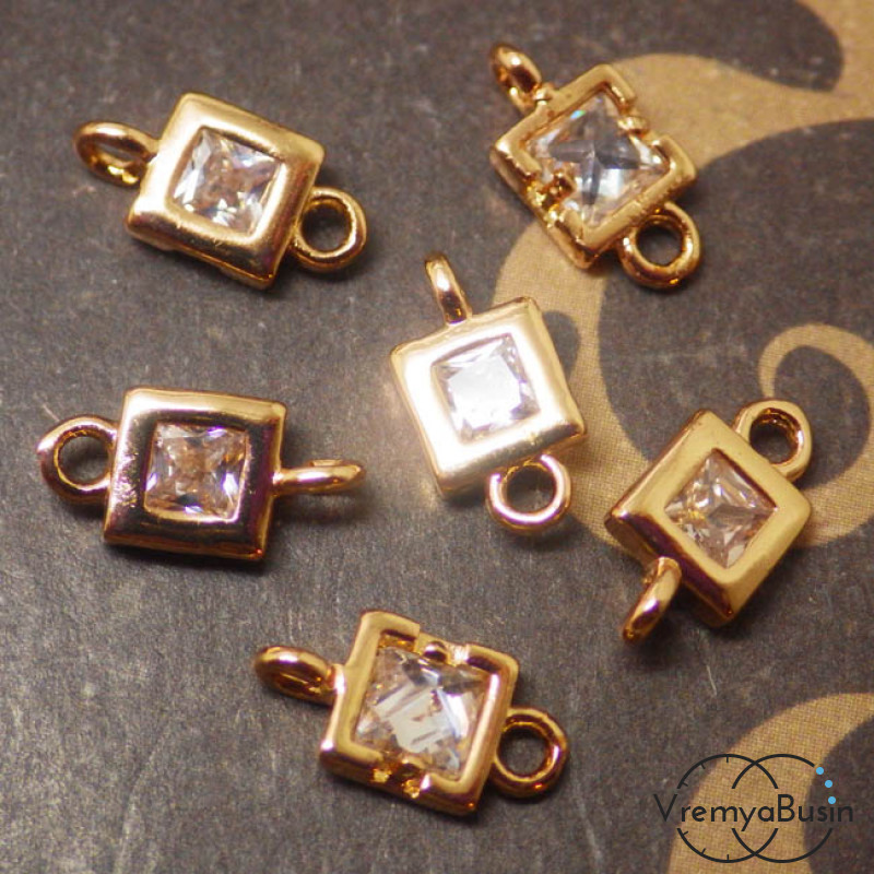 Коннектор с фианитом, латунь с позолотой (1 шт.)