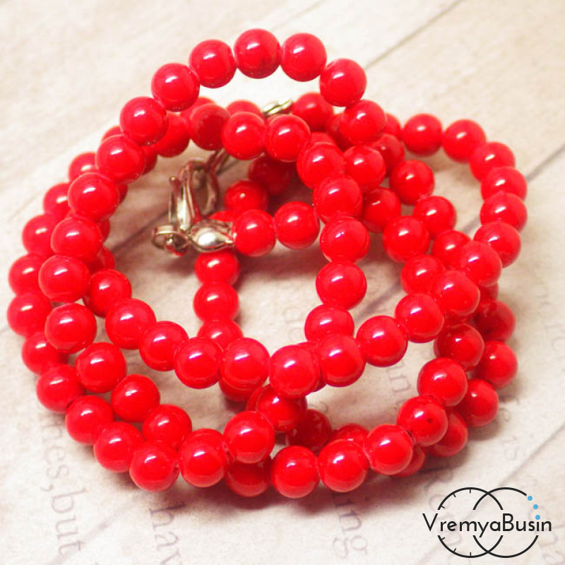 Коралл красный имит., шарик гладкий 4 мм (нить, 90 шт.)