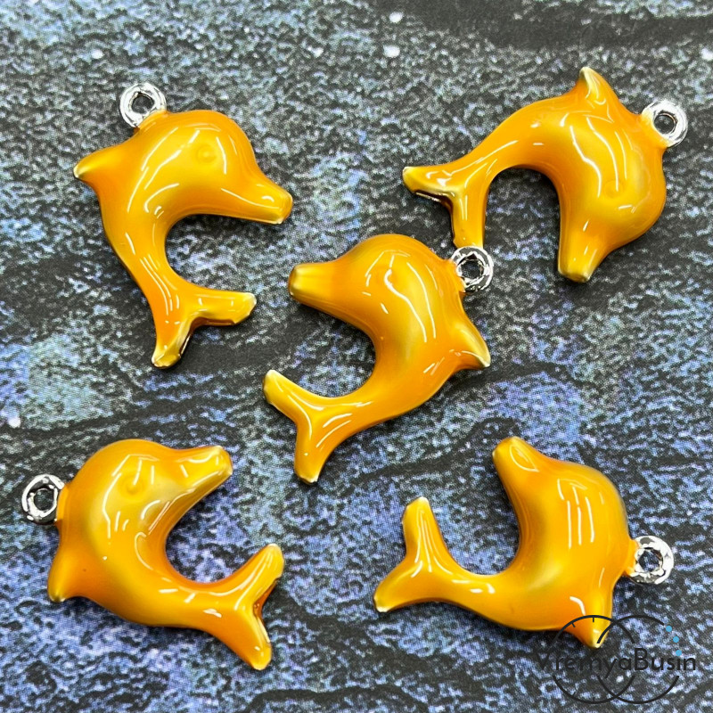 Облегченная подвеска с эмалью, дельфин 15х20х5 мм ( 1 шт.)