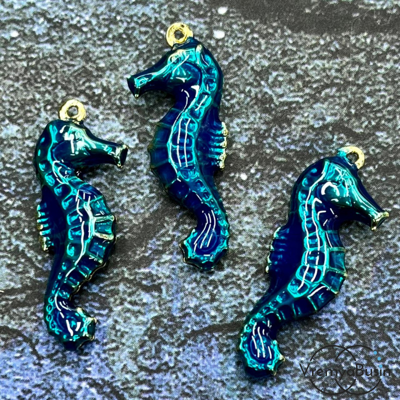 Облегченная подвеска с эмалью, морской конек  11х27х4 мм (1 шт.)
