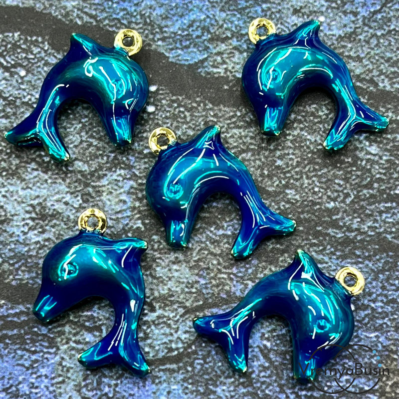 Облегченная подвеска с эмалью, дельфин 15х20х5 мм ( 1 шт.)