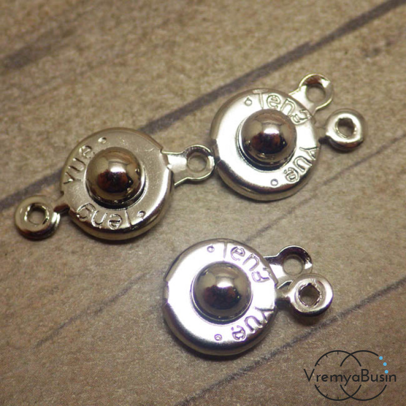 Замок для украшений "Кнопка", 15х8 мм, цв. никель (упак. 5 шт.)