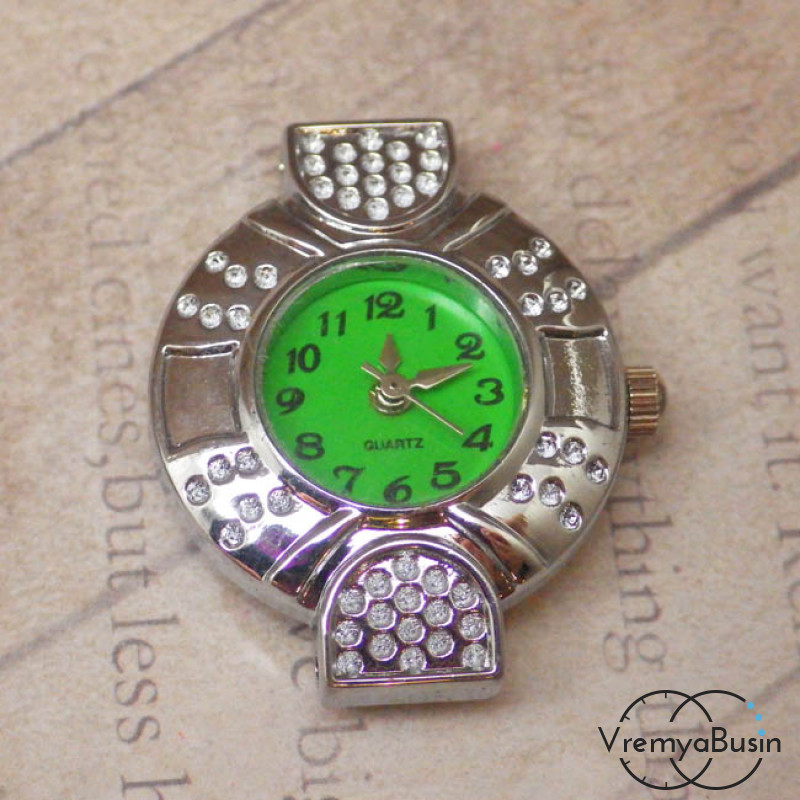 Основа для часов, цвет серебро, циферблат арабский, зеленый