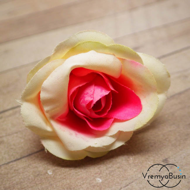 Цветок из ткани "Роза", 45 мм., цв.МАЛИНОВО-ЖЕЛТЫЙ (1 шт.)