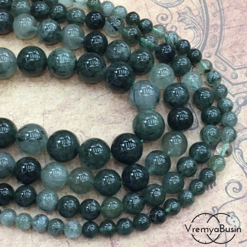 Рутиловый кварц, зеленый волосатик натур. Шарик гладкий 6-8-10-12 мм (1 шт.)