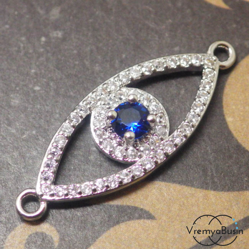 Коннектор. Латунь с родиевым покрытием и фианитами (1 шт.)