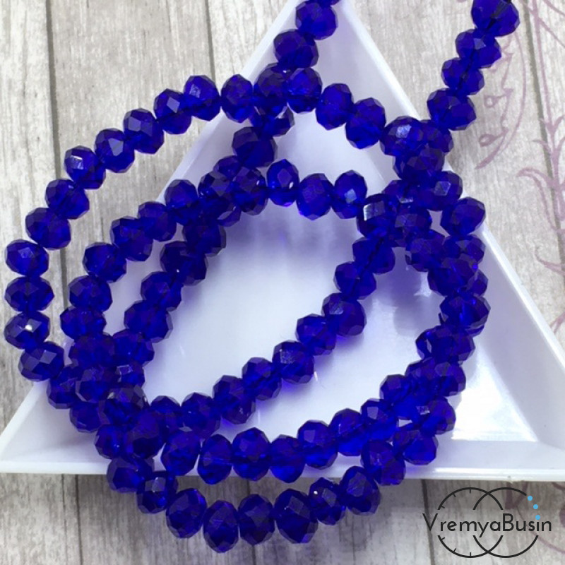Бусины-рондели из граненого стекла, цвет ТЕМНО-СИНИЙ, размер 6 мм (10 шт.)