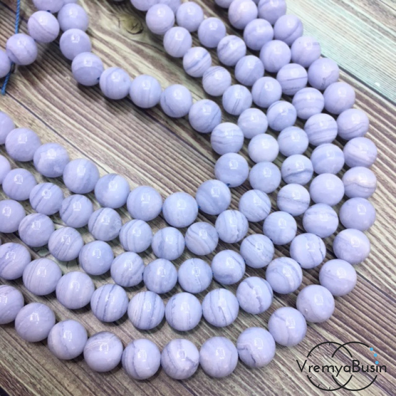 Сапфирин, голубой агат натур., шарик гладкий 8 мм (1/2 нити, ок. 24 шт.)