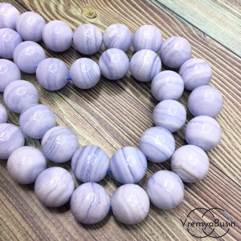 Сапфирин, голубой агат натур., шарик гладкий 12 мм (1/2 нити, ок. 16 шт.)