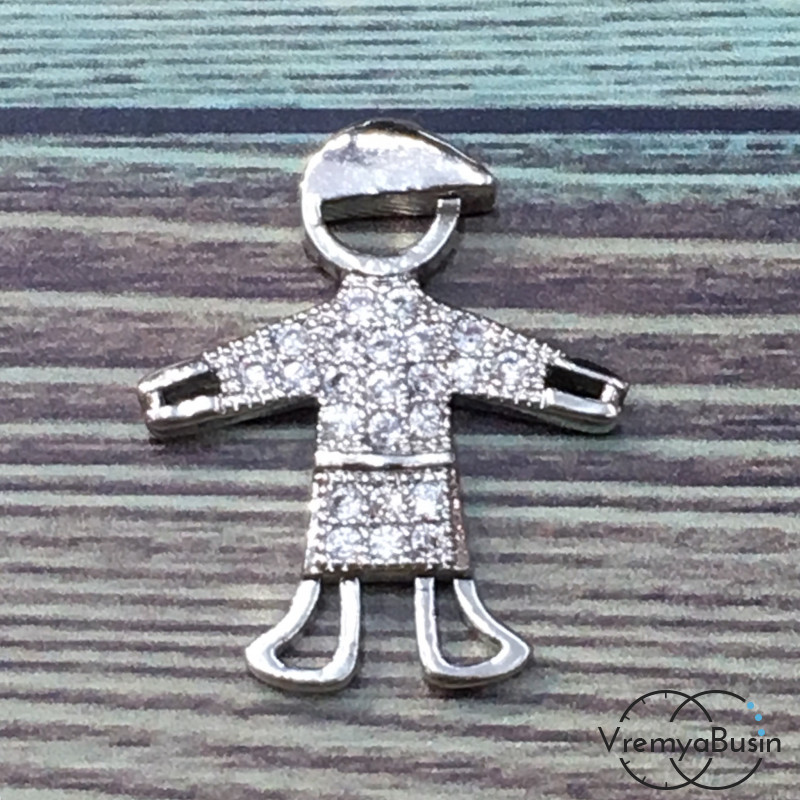 Коннектор с фианитами, латунь с родиевым покрытием (1 шт.)