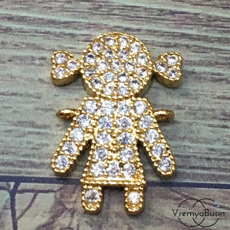 Коннектор с фианитами, латунь с позолотой (1 шт.)