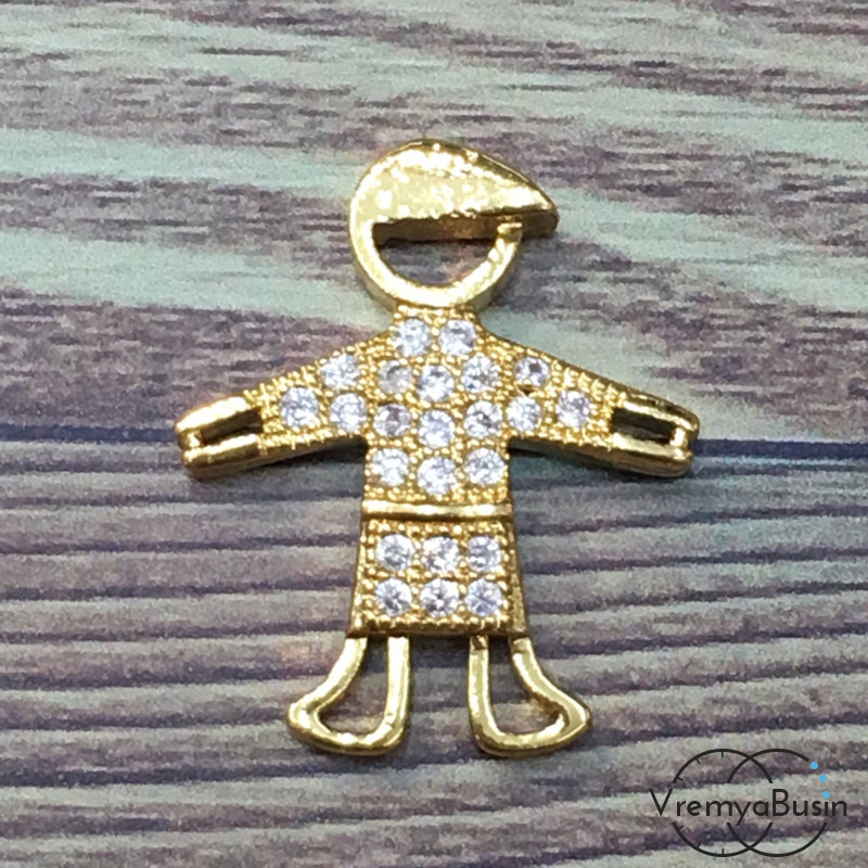 Коннектор с фианитами, латунь с позолотой (1 шт.)