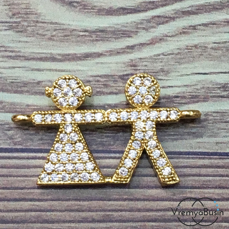 Коннектор с фианитами, латунь с позолотой (1 шт.)