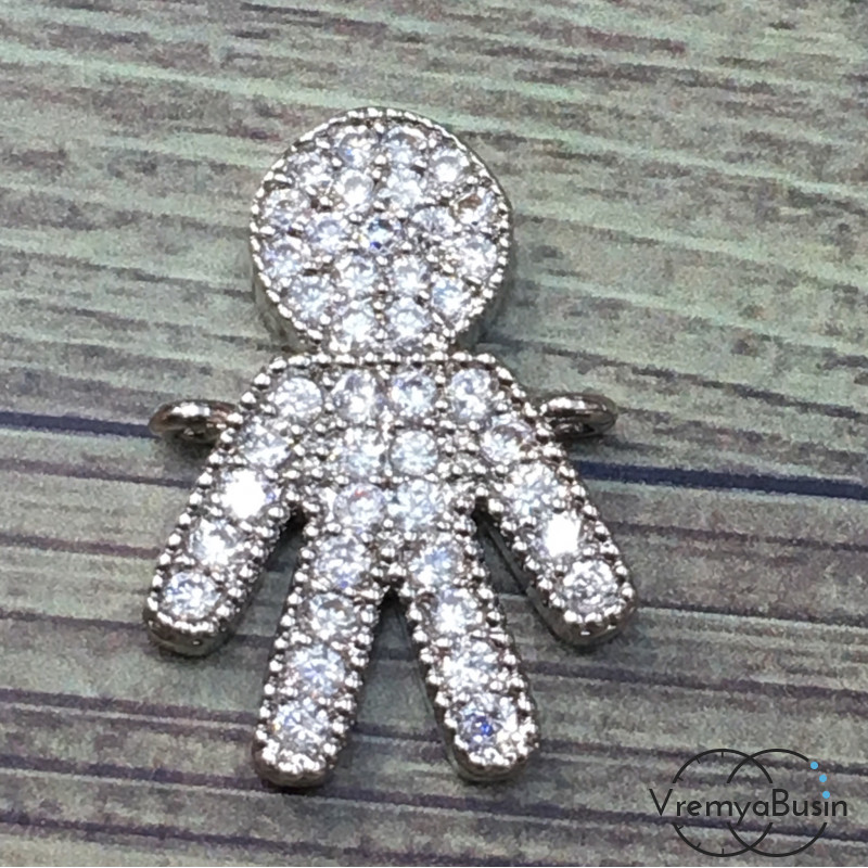 Коннектор с фианитами, латунь с родиевым покрытием (1 шт.)