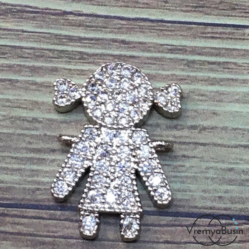 Коннектор с фианитами, латунь с родиевым покрытием (1 шт.)