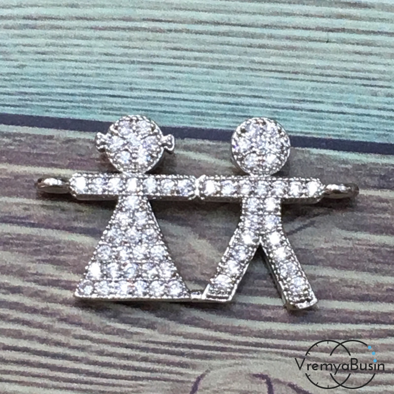 Коннектор с фианитами, латунь с родиевым покрытием (1 шт.)