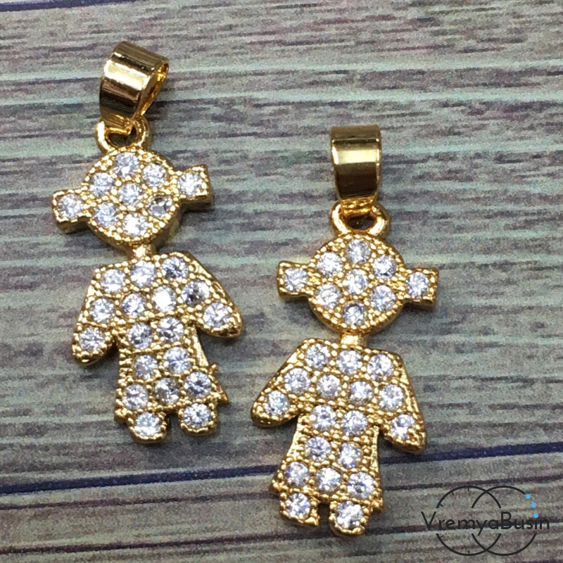 Подвеска с фианитами "Девочка", латунь с позолотой (1 шт.)