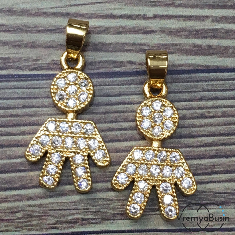 Подвеска с фианитами "Мальчик", латунь с позолотой (1 шт.)