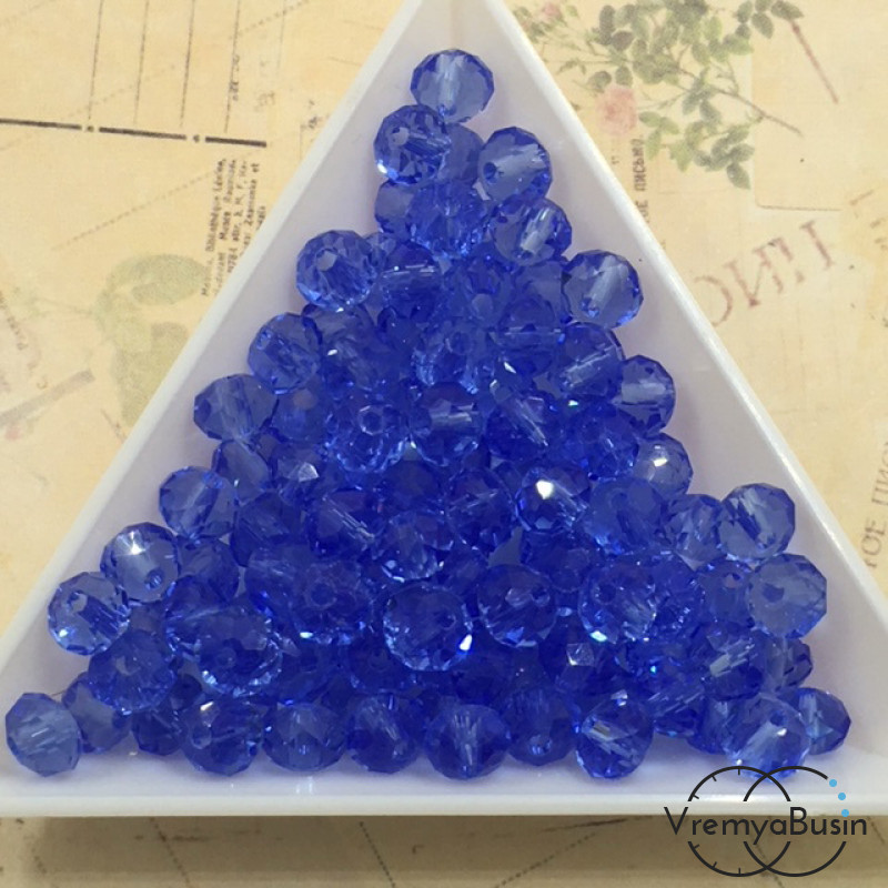 Бусины-рондели из граненого стекла, цвет ГОЛУБОЙ, размер 6 мм  (упак. 10 шт.)