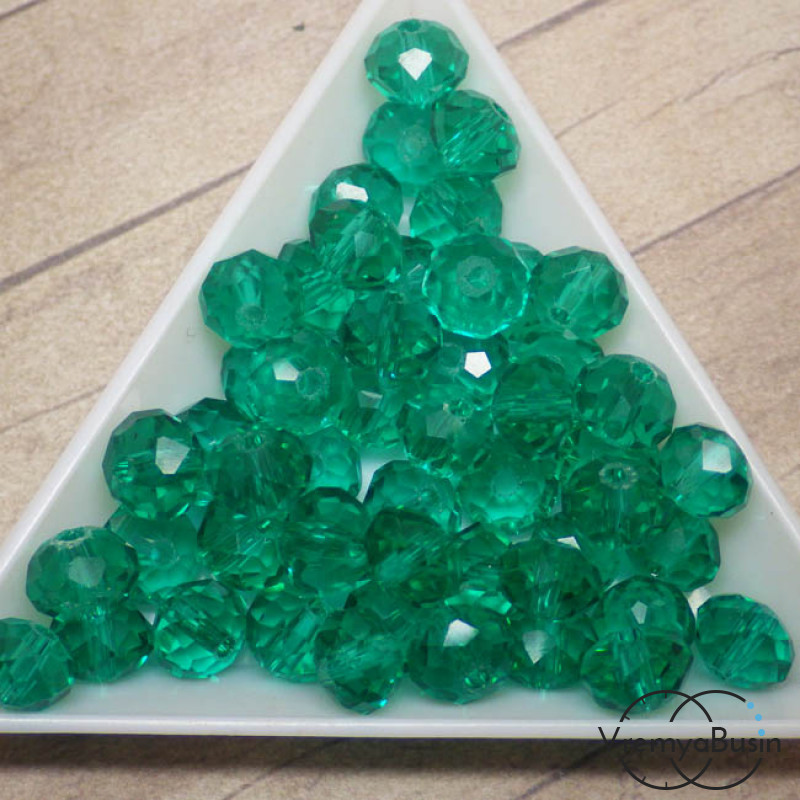 Бусины-рондели из граненого стекла, цвет ИЗУМРУДНЫЙ, размер 8 мм  (упак. 10 шт.)