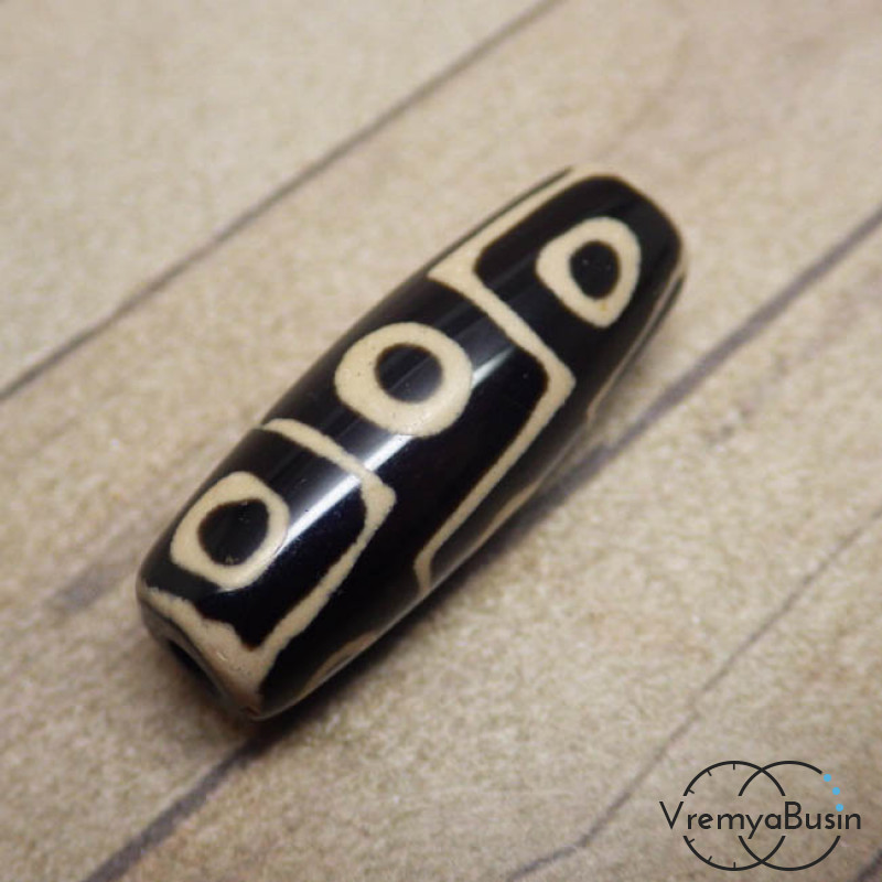 Тибетская бусина Дзи "9-глазая", 30х11 мм (1 шт.)