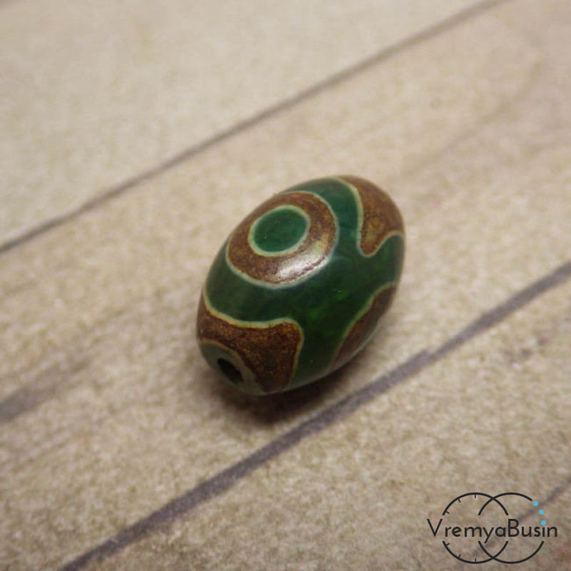 Тибетская бусина Дзи "3-глазая", 14х10 мм (1 шт.)
